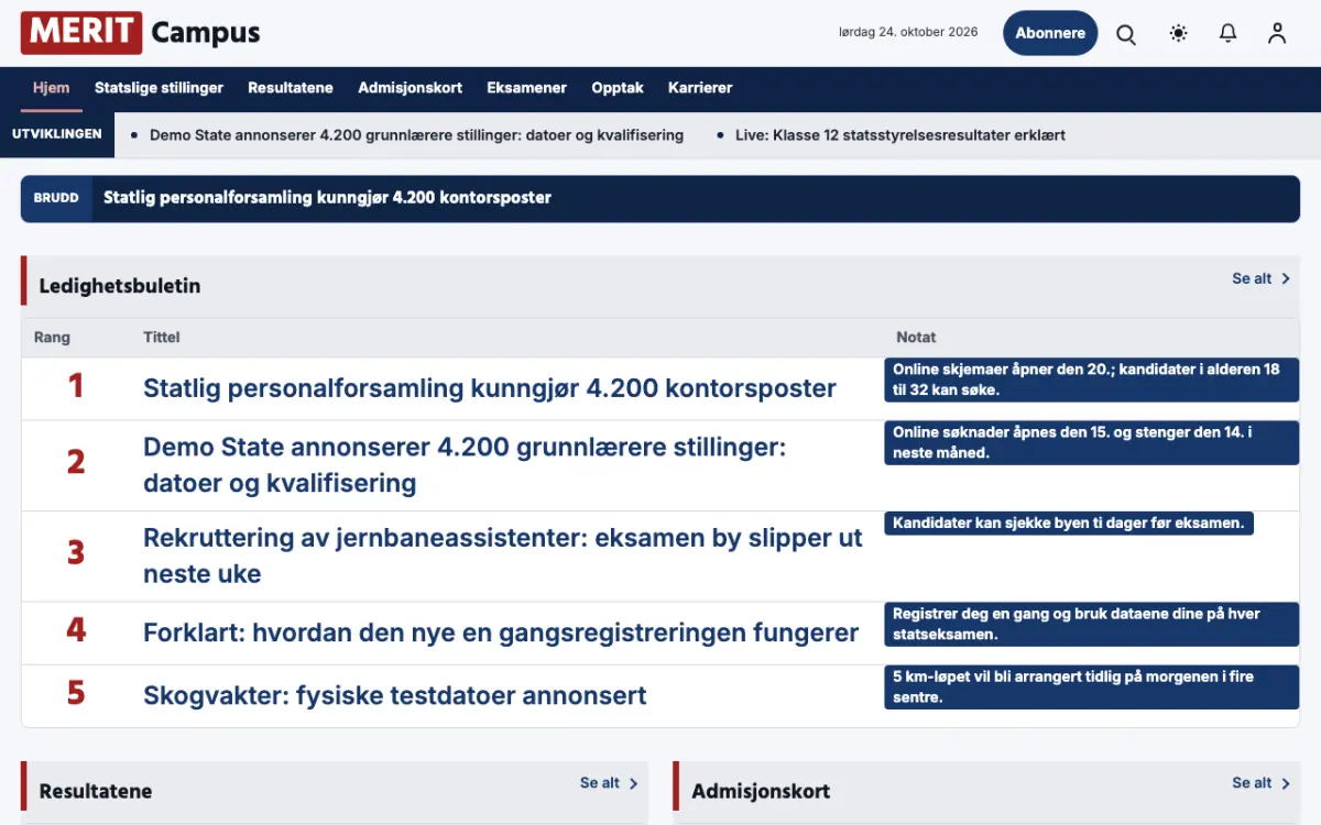 Merit – nettstedmal for Utdanning News, skrivebordsvisning