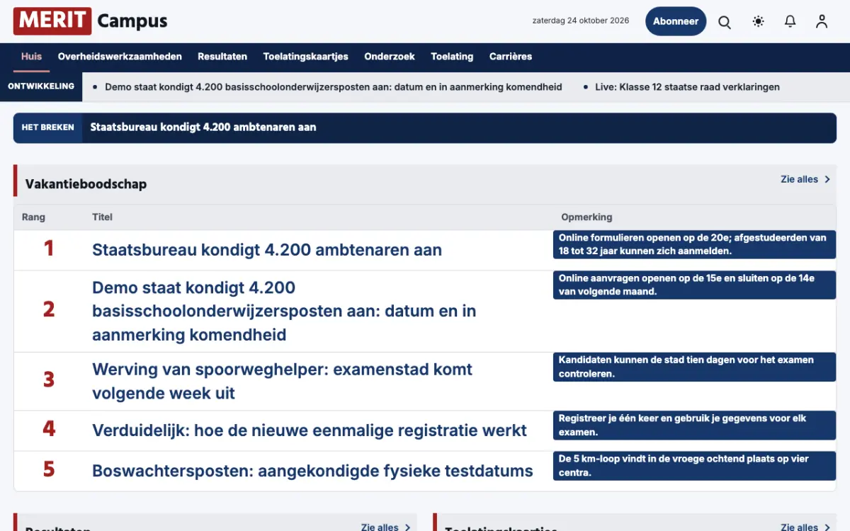 Merit – websitetemplate voor Onderwijsnieuws, desktopweergave