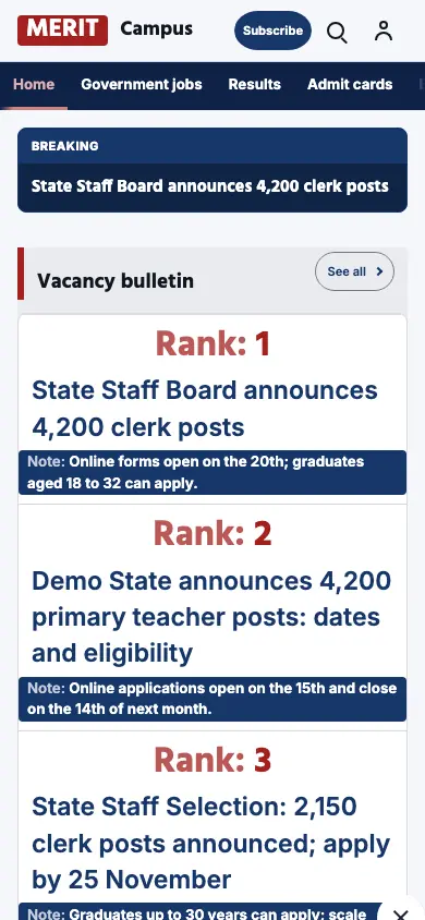 Merit — Education News app, phone view