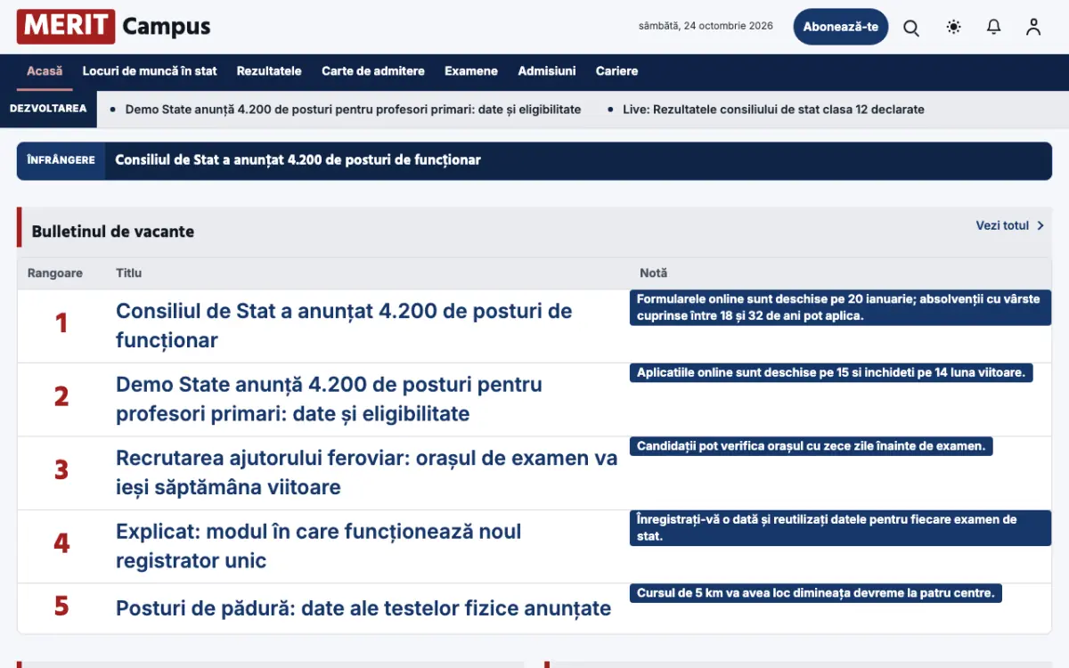 Merit – șablon de site pentru Știri Educație, vedere pe desktop