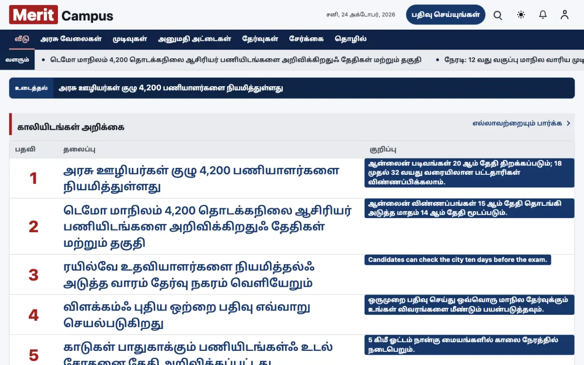 Merit — கல்வி செய்திகள் வலைத்தள டெம்ப்ளேட், டெஸ்க்டாப் காட்சி