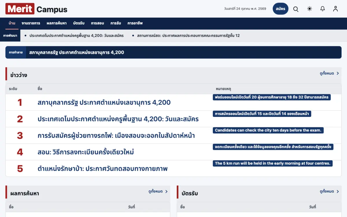 Merit — เทมเพลตเว็บไซต์ข่าวการศึกษา มุมมองเดสก์ท็อป