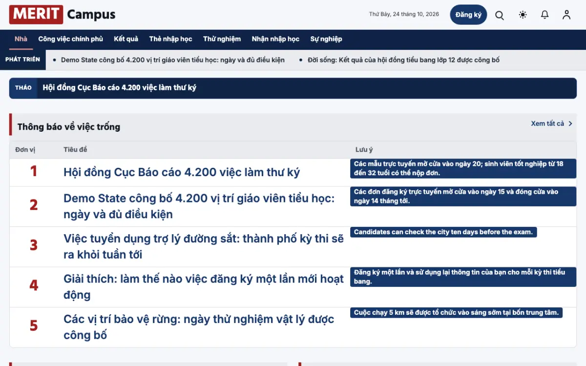 Merit — mẫu website Tin Giáo dục, giao diện máy tính