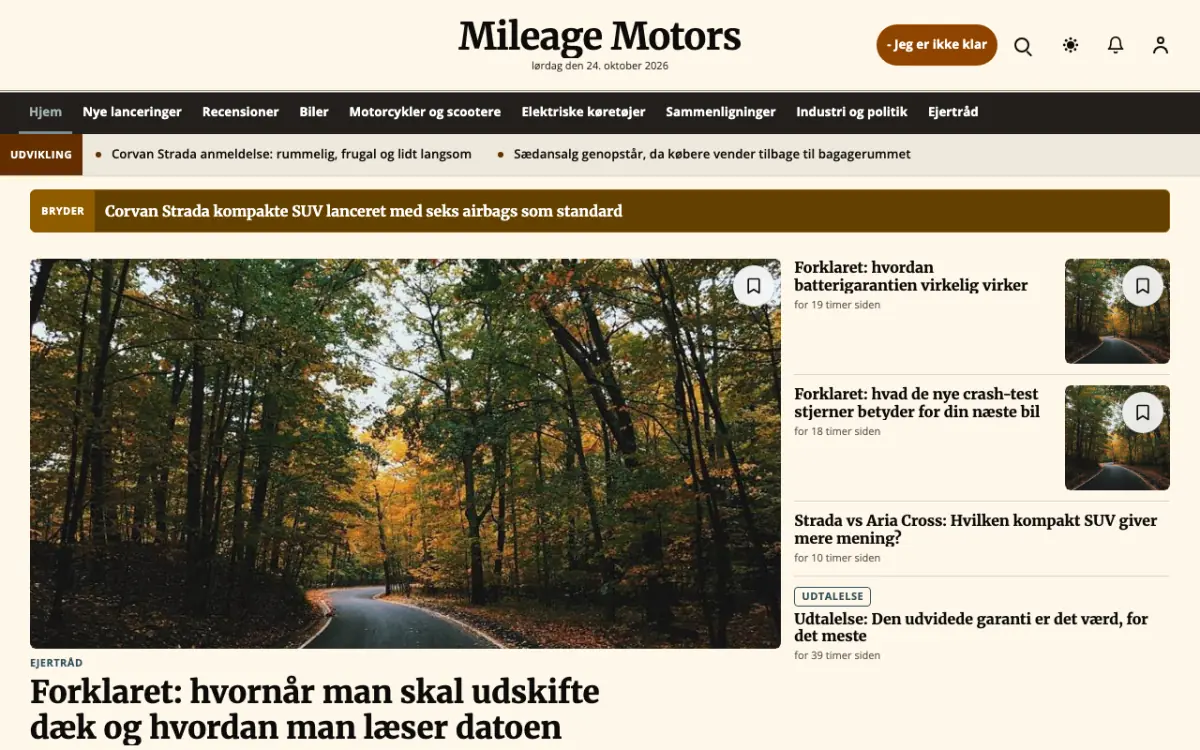 Mileage – hjemmesideskabelon til Biler News, skrivebordsvisning