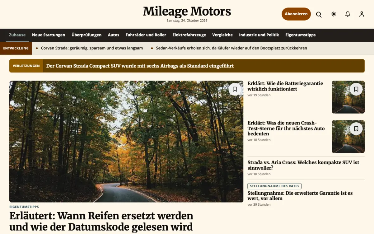 Mileage – Website-Vorlage für Auto-News, Desktop-Ansicht