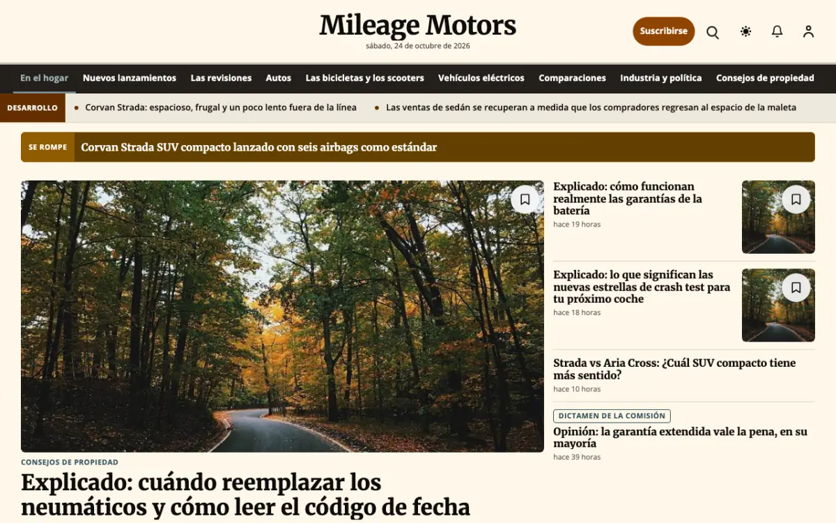 Mileage — plantilla de sitio web de Noticias de Motor, vista de escritorio