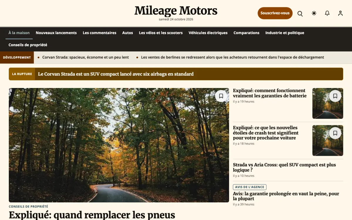 Mileage — modèle de site web Actualités Automobile, vue sur ordinateur