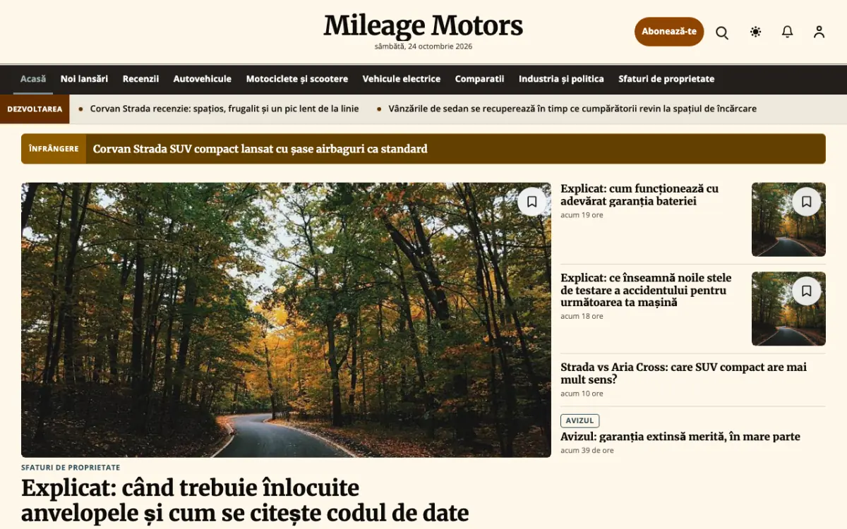 Mileage – șablon de site pentru Știri Auto, vedere pe desktop