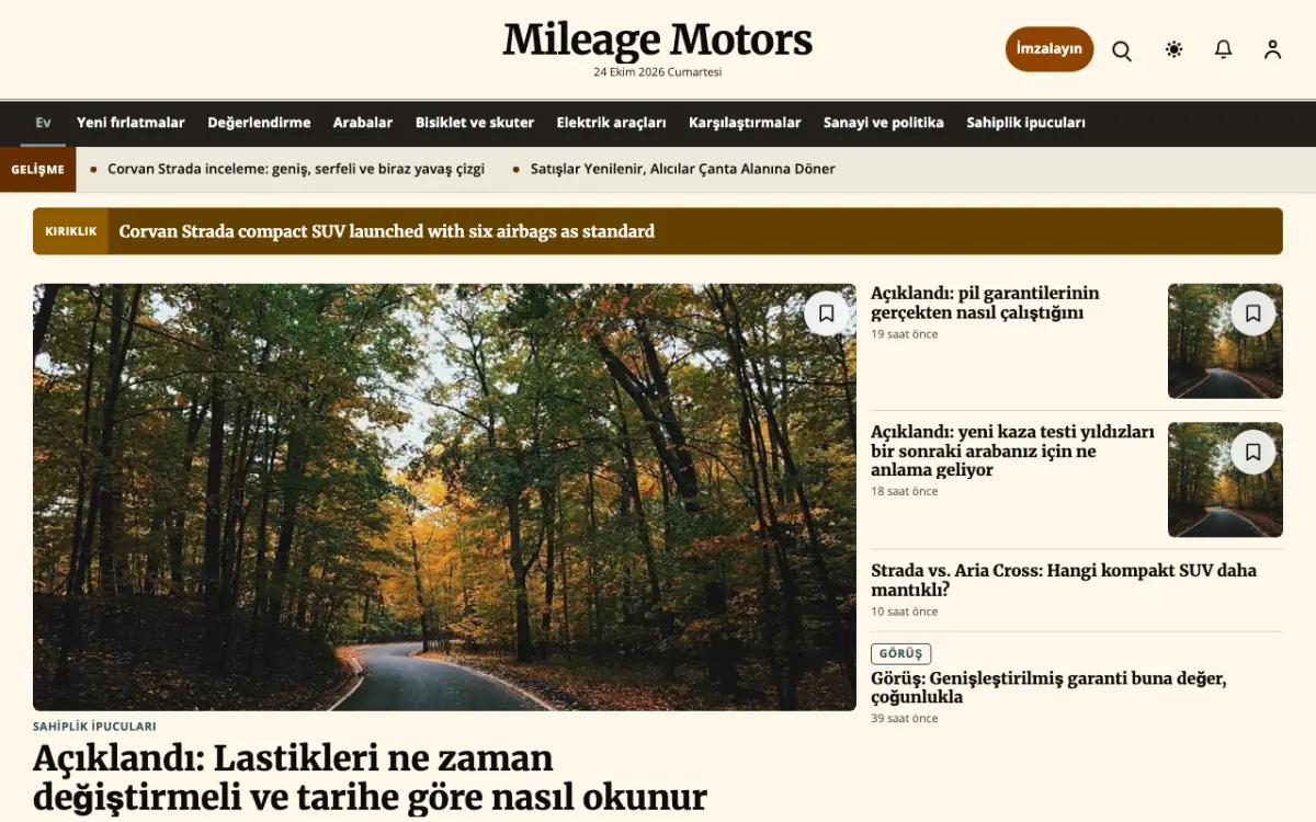 Mileage — Otomotiv Haberleri web sitesi şablonu, masaüstü görünümü