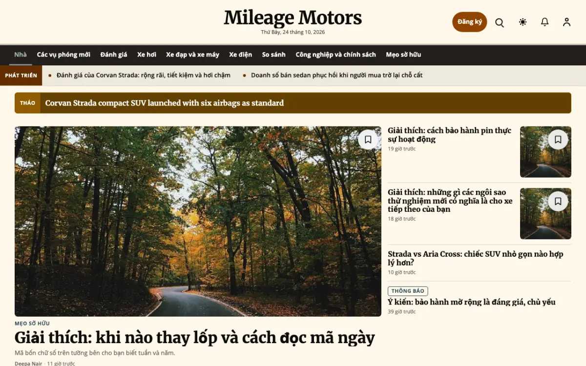 Mileage — mẫu website Tin Ô tô, giao diện máy tính