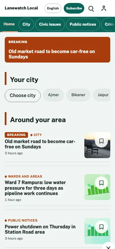 Lanewatch — Local News app, phone view