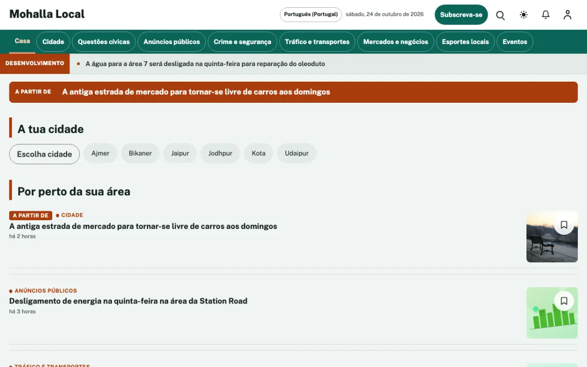 Lanewatch — modelo de site de Notícias de Local, vista em computador