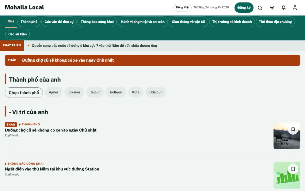 Lanewatch — mẫu website Tin Địa phương, giao diện máy tính