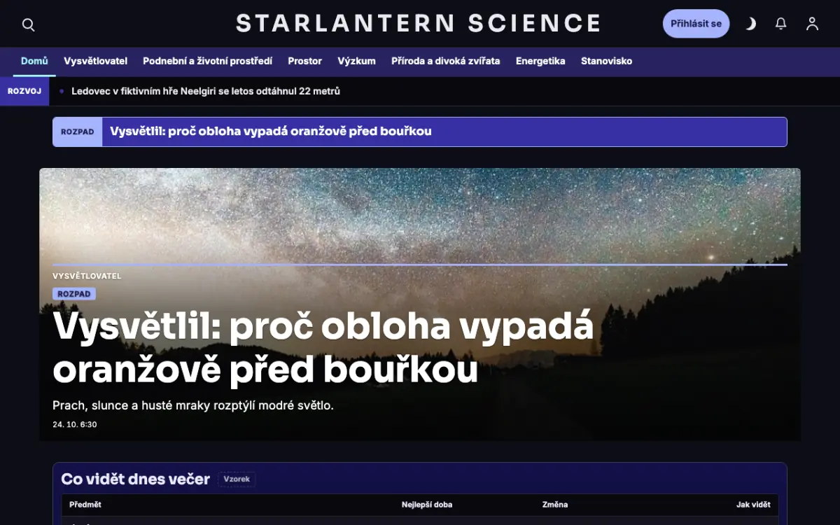 Starlantern — šablona webu v kategorii Věda: zprávy, zobrazení na počítači