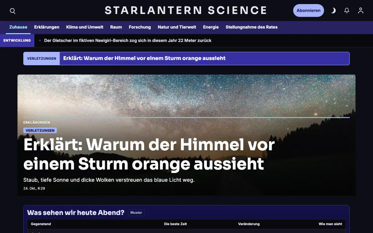 Starlantern – Website-Vorlage für Wissenschaft-News, Desktop-Ansicht