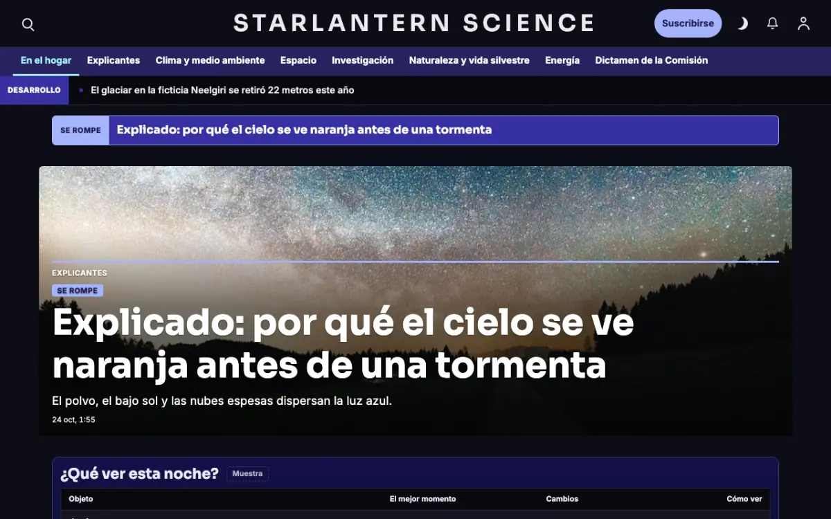 Starlantern — plantilla de sitio web de Noticias de Ciencia, vista de escritorio
