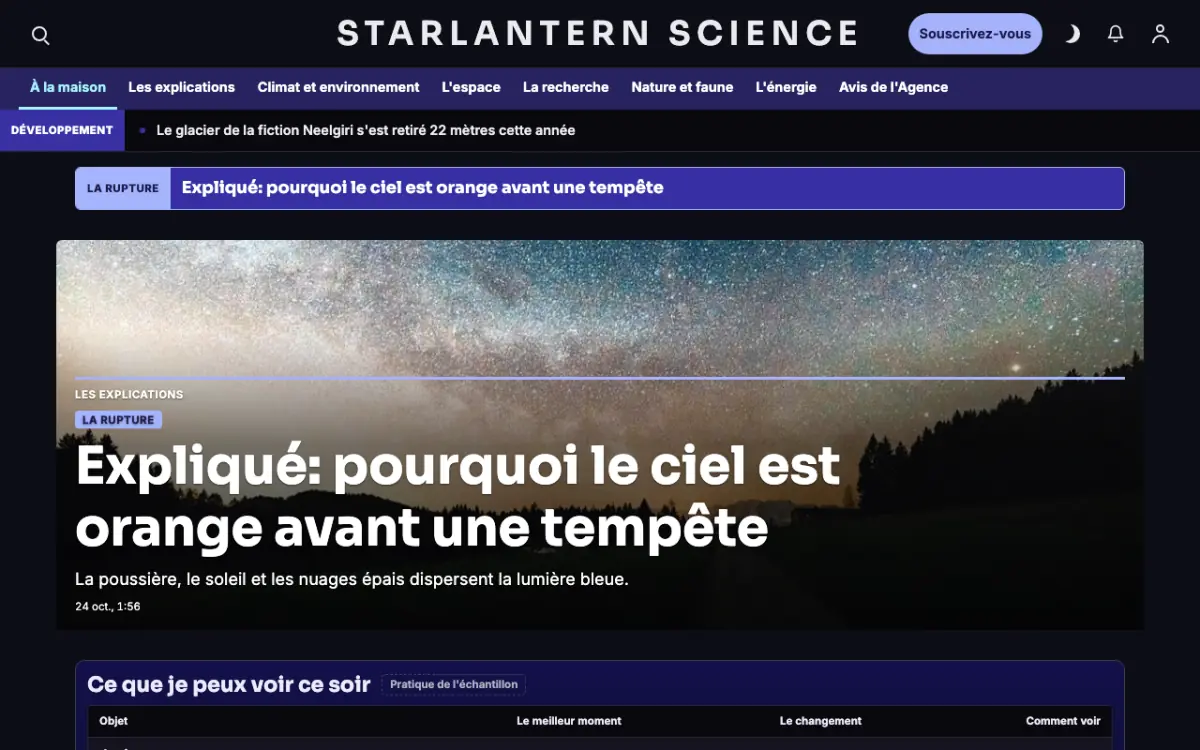 Starlantern — modèle de site web Actualités Science, vue sur ordinateur
