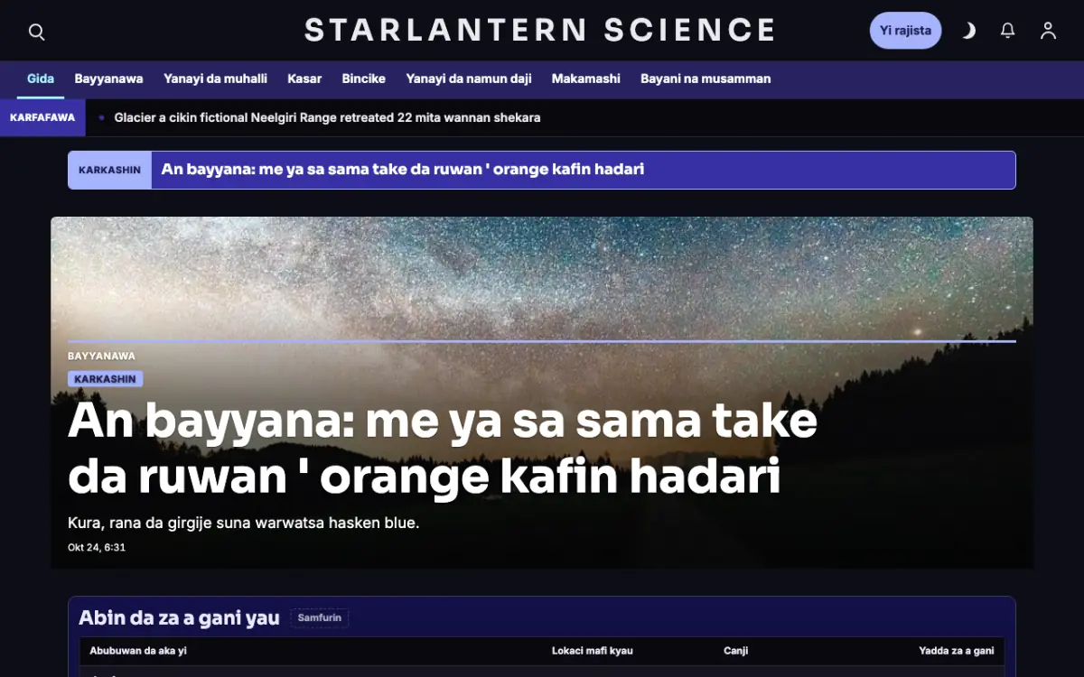 Starlantern — samfurin shafin yanar gizo na Labaran Kimiyya, hangen kwamfuta