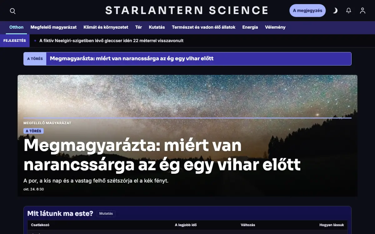 Starlantern — Tudomány: hírek weboldalsablon, asztali nézet
