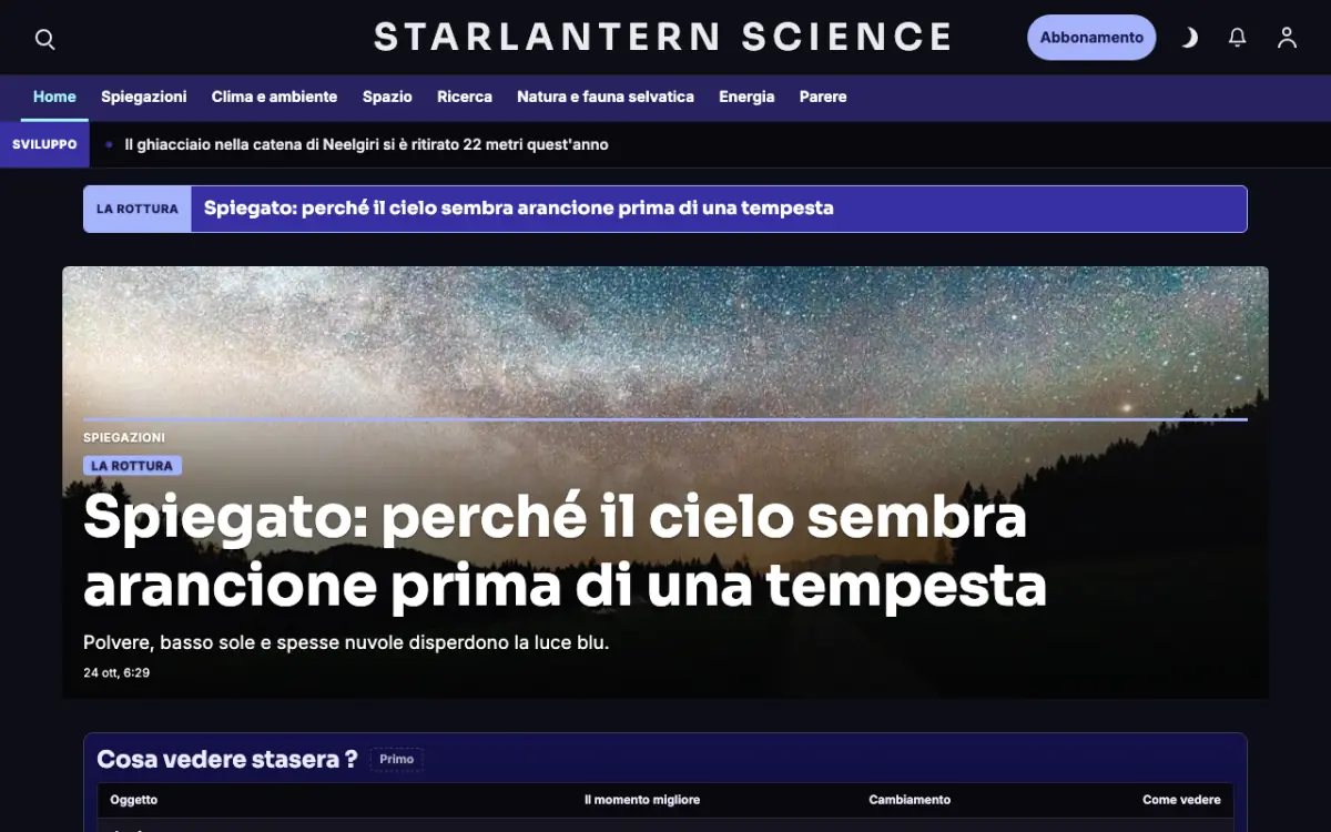 Starlantern – template di sito per News Scienza, vista desktop
