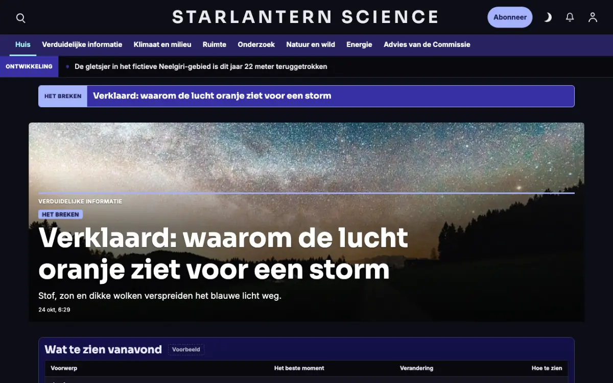 Starlantern – websitetemplate voor Wetenschapnieuws, desktopweergave