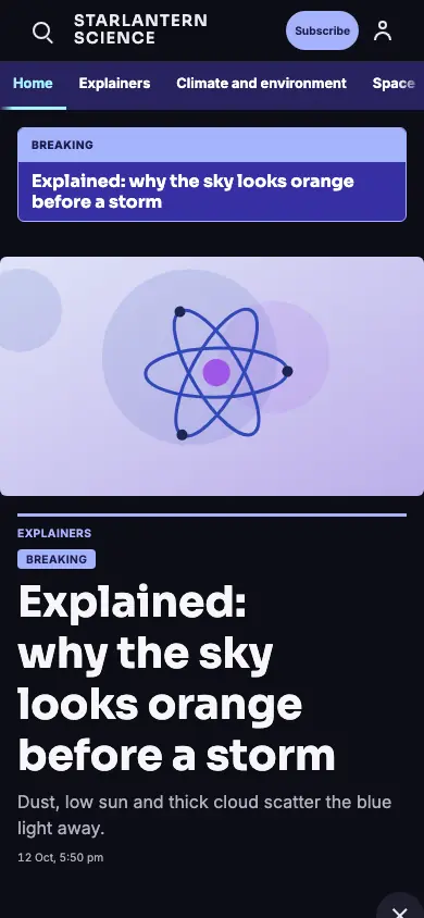 Starlantern — Science News app, phone view