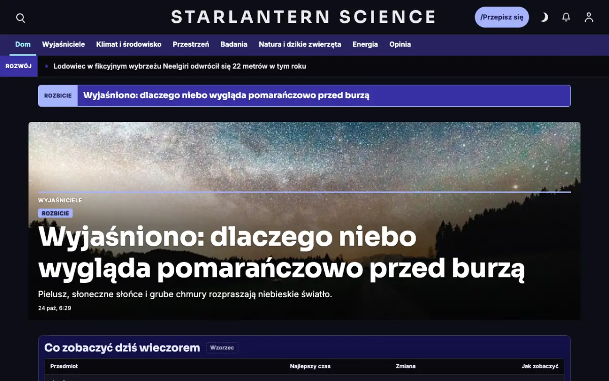 Starlantern – szablon strony (Nauka: wiadomości), widok na komputerze