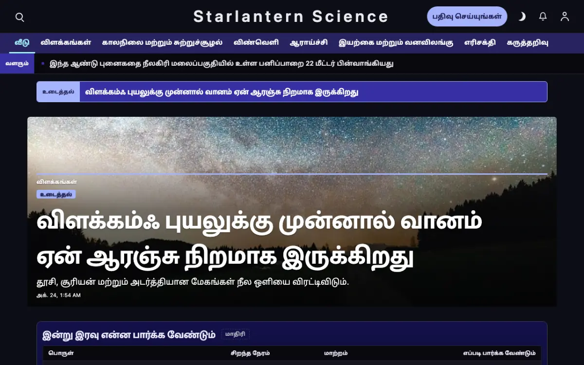 Starlantern — அறிவியல் செய்திகள் வலைத்தள டெம்ப்ளேட், டெஸ்க்டாப் காட்சி