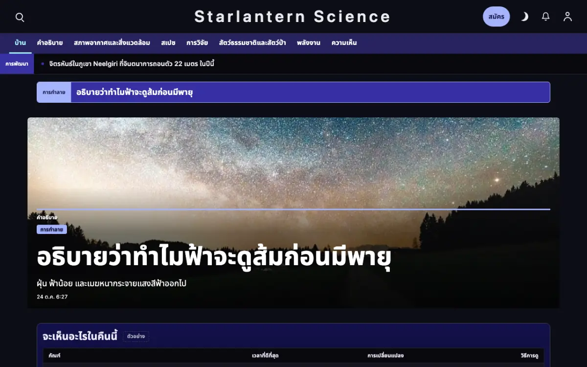Starlantern — เทมเพลตเว็บไซต์ข่าววิทยาศาสตร์ มุมมองเดสก์ท็อป