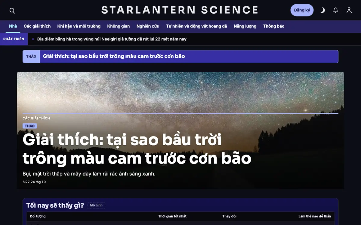 Starlantern — mẫu website Tin Khoa học, giao diện máy tính