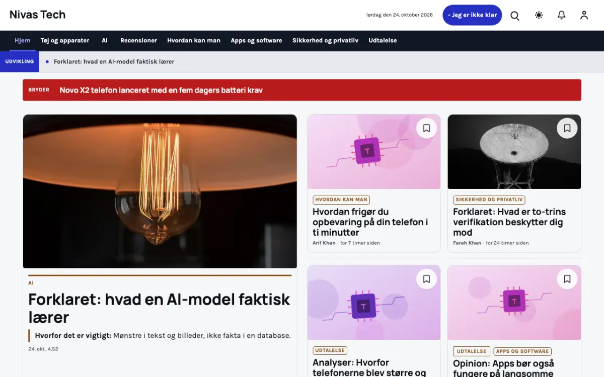 Nestbyte – hjemmesideskabelon til Teknologi News, skrivebordsvisning