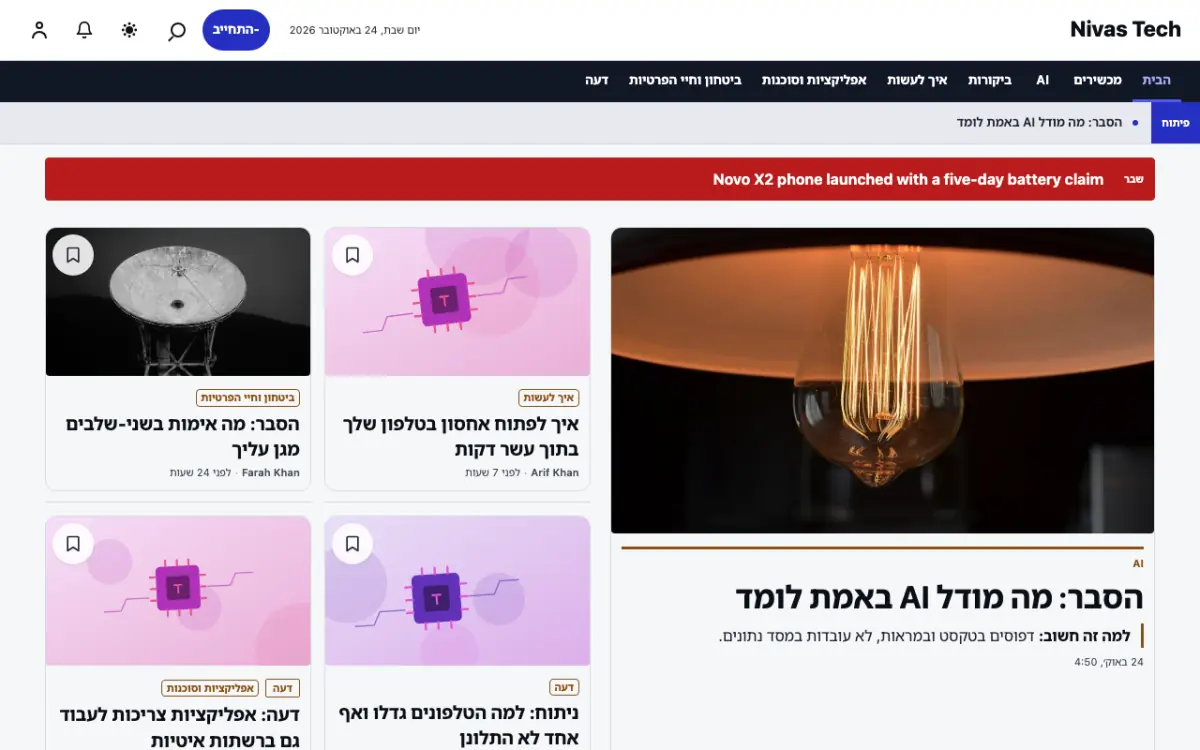 Nestbyte — תבנית אתר חדשות טכנולוגיה, תצוגת מחשב