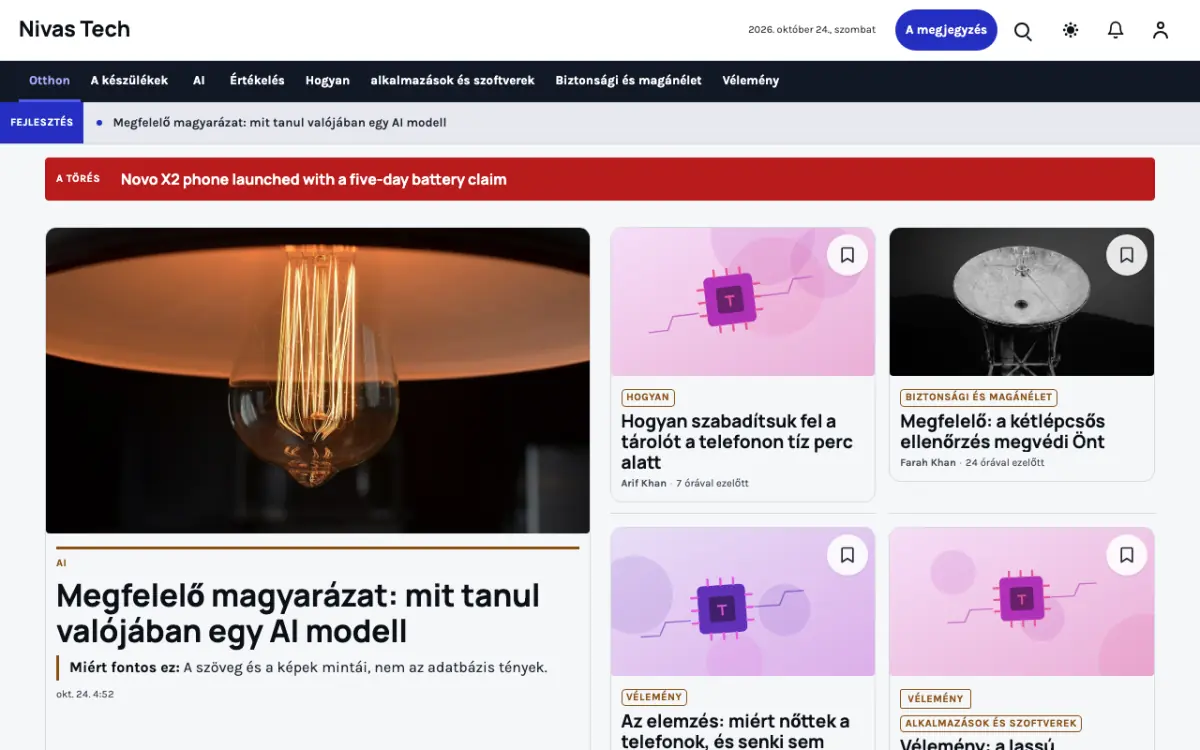 Nestbyte — Technológia: hírek weboldalsablon, asztali nézet