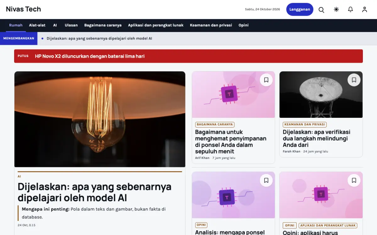 Nestbyte — template situs Berita Teknologi, tampilan desktop