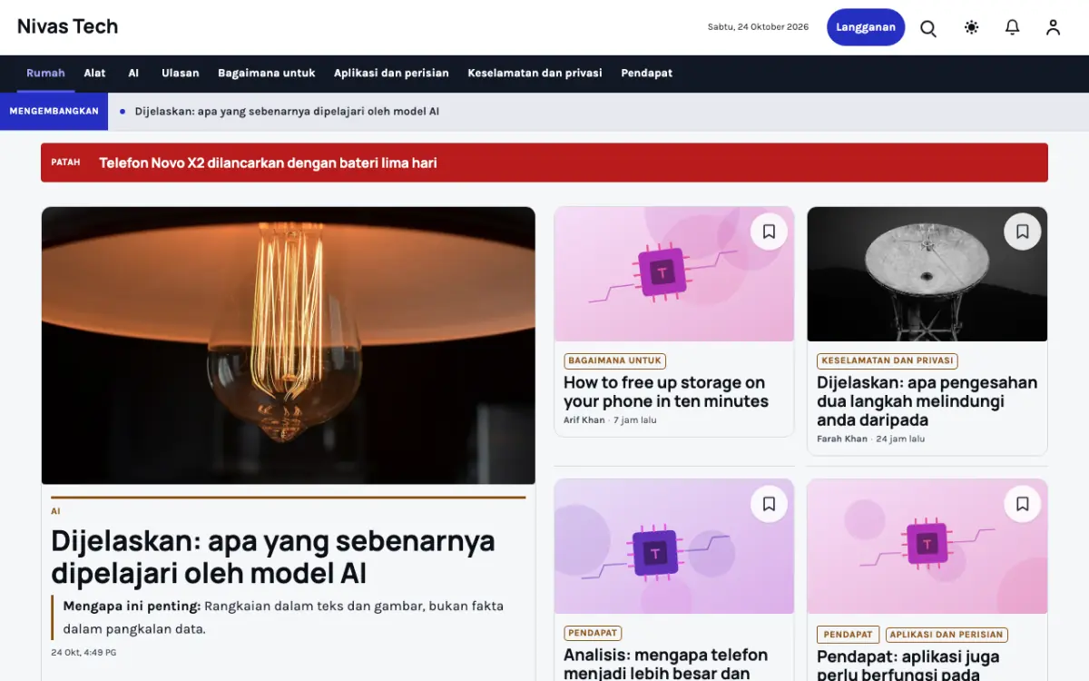 Nestbyte — templat laman web Berita Teknologi, paparan desktop