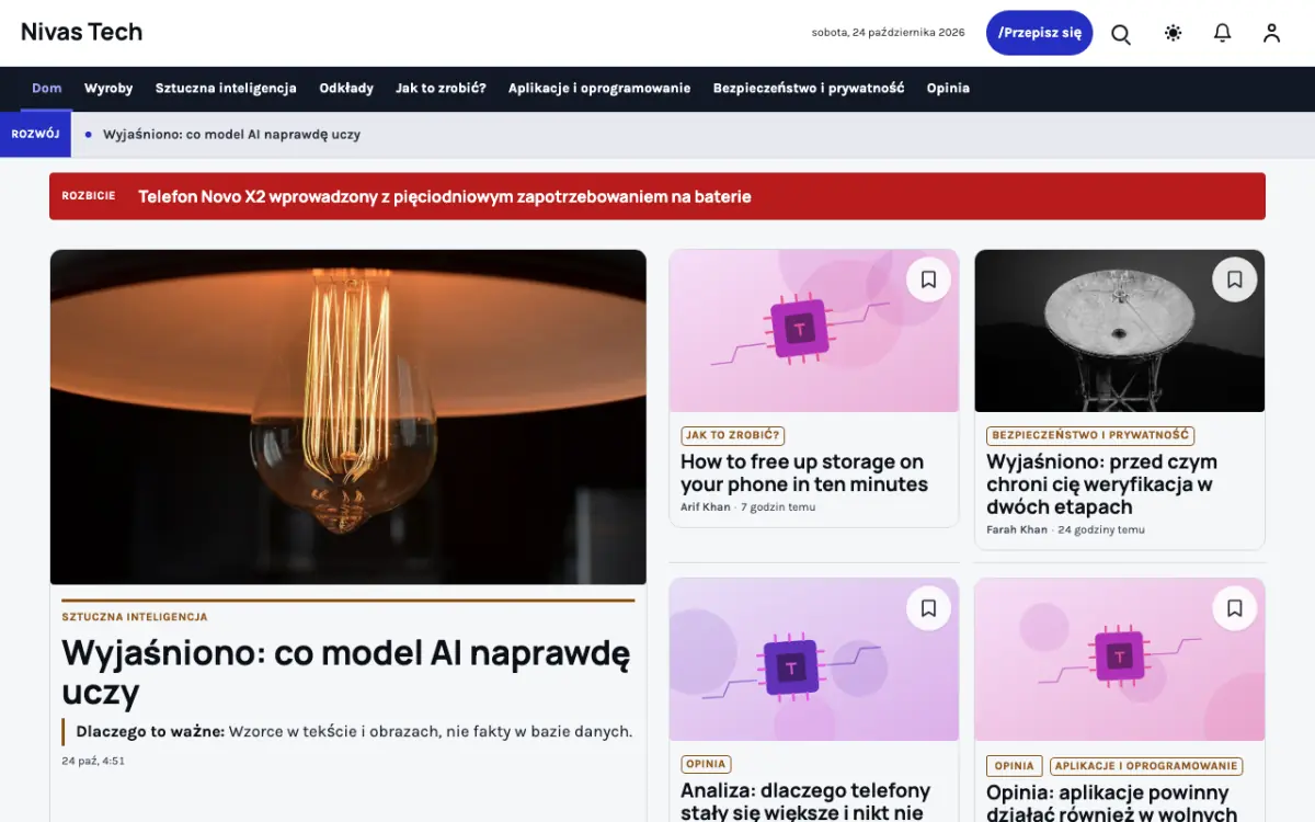 Nestbyte – szablon strony (Technologia: wiadomości), widok na komputerze
