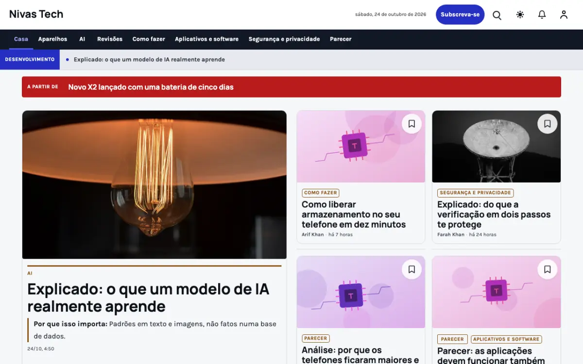 Nestbyte — modelo de site de Notícias de Tecnologia, vista em computador