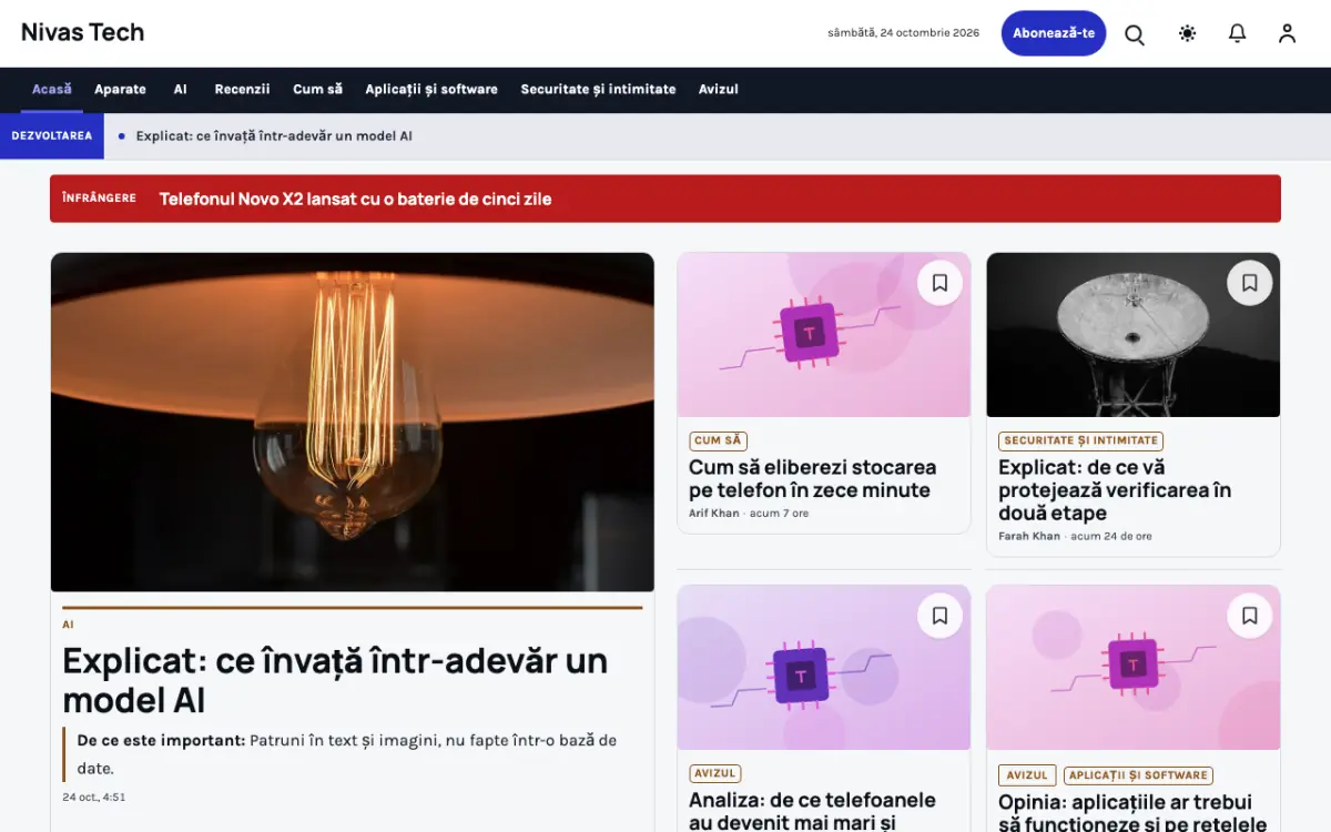 Nestbyte – șablon de site pentru Știri Tehnologie, vedere pe desktop