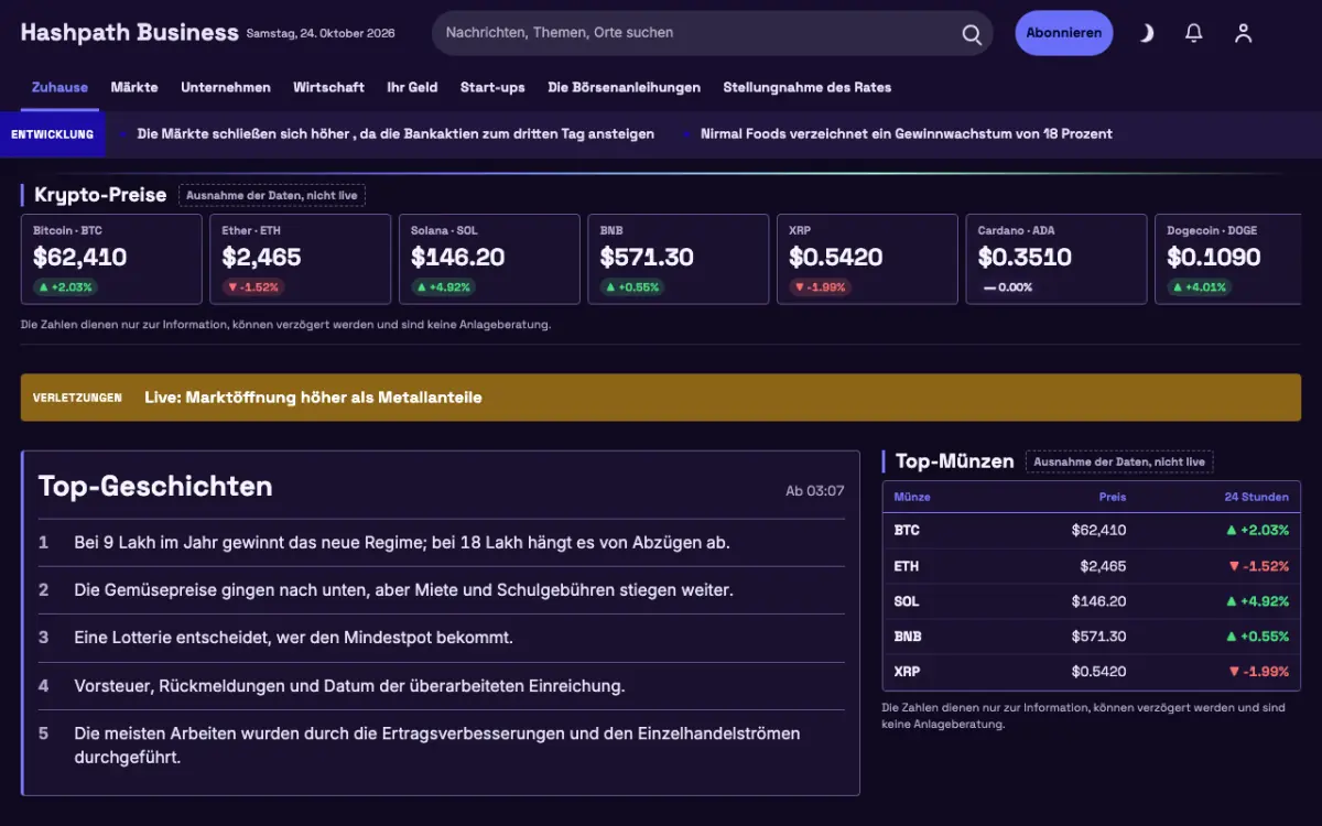 Hashpath – Website-Vorlage für Wirtschaft-News, Desktop-Ansicht