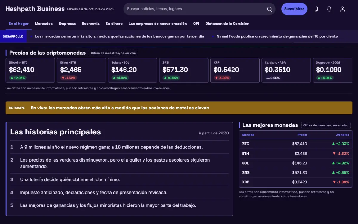 Hashpath — plantilla de sitio web de Noticias de Negocios, vista de escritorio