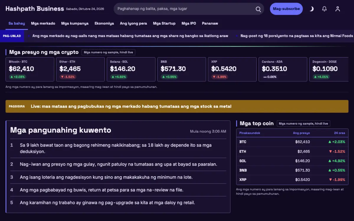 Hashpath — template ng website na Balitang Negosyo, tanaw sa desktop