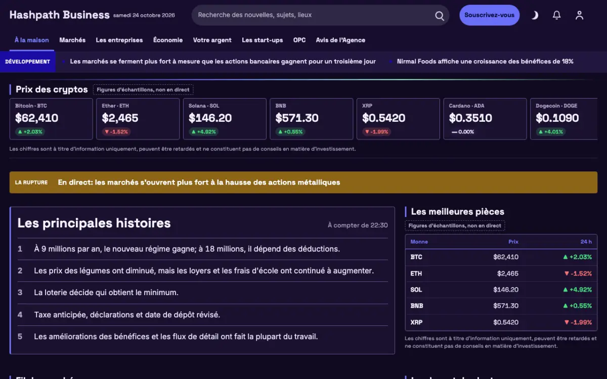 Hashpath — modèle de site web Actualités Économie, vue sur ordinateur