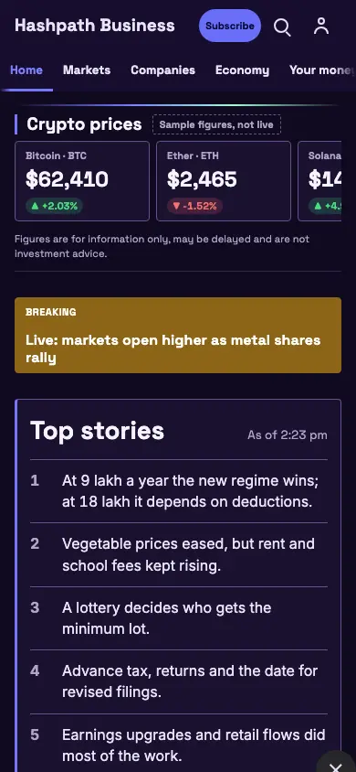 Hashpath — Business News app, phone view