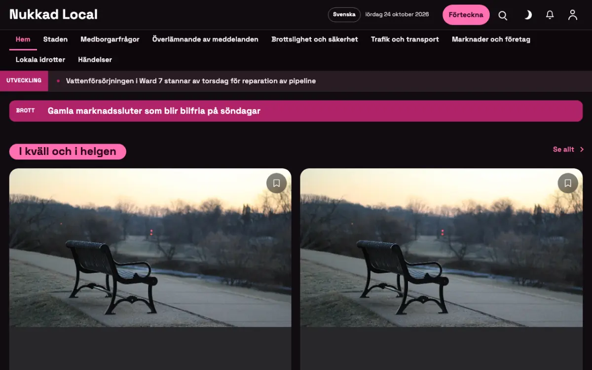 Kerbside – webbplatsmall för Lokalt News, skrivbordsvy