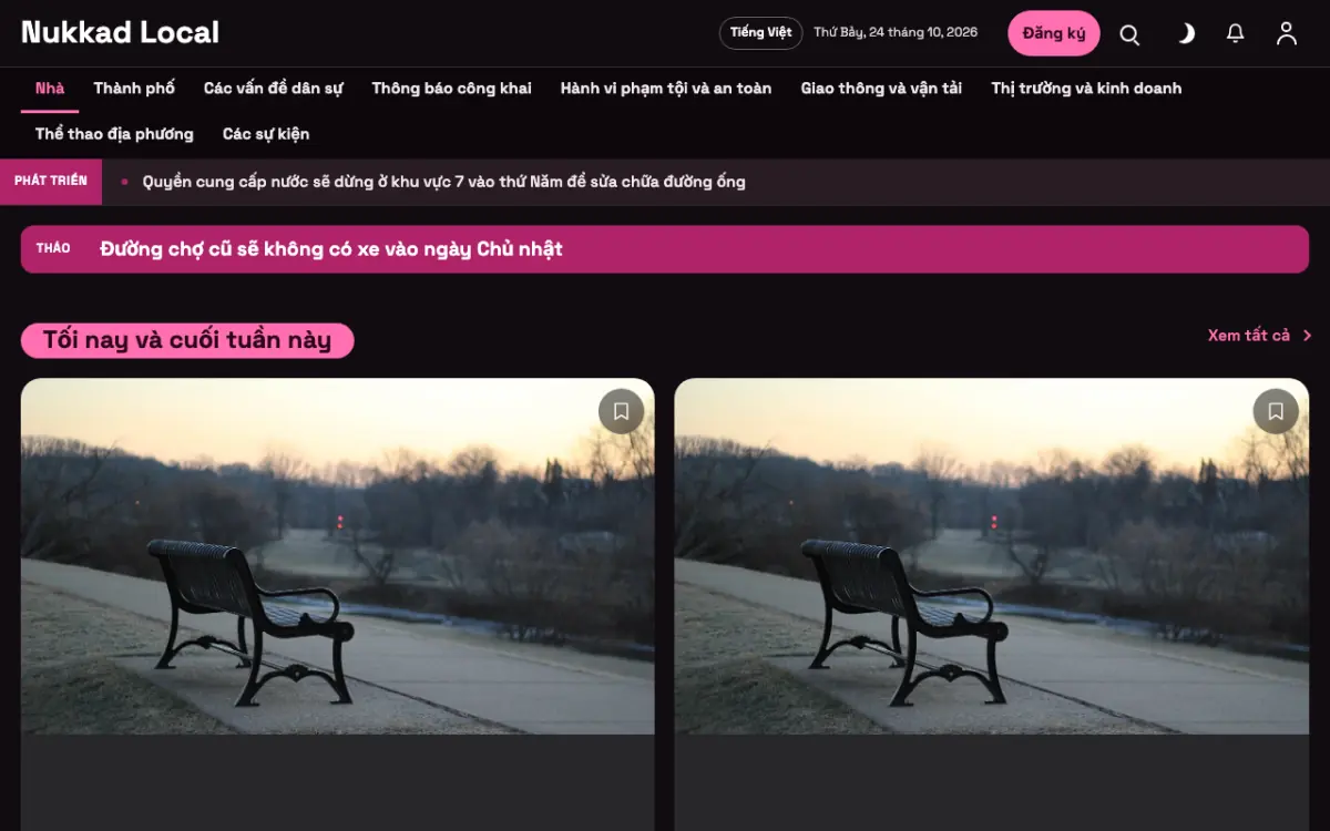 Kerbside — mẫu website Tin Địa phương, giao diện máy tính