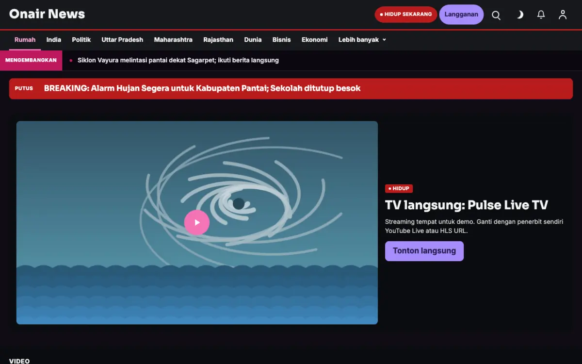 Onair — template situs Berita Umum, tampilan desktop