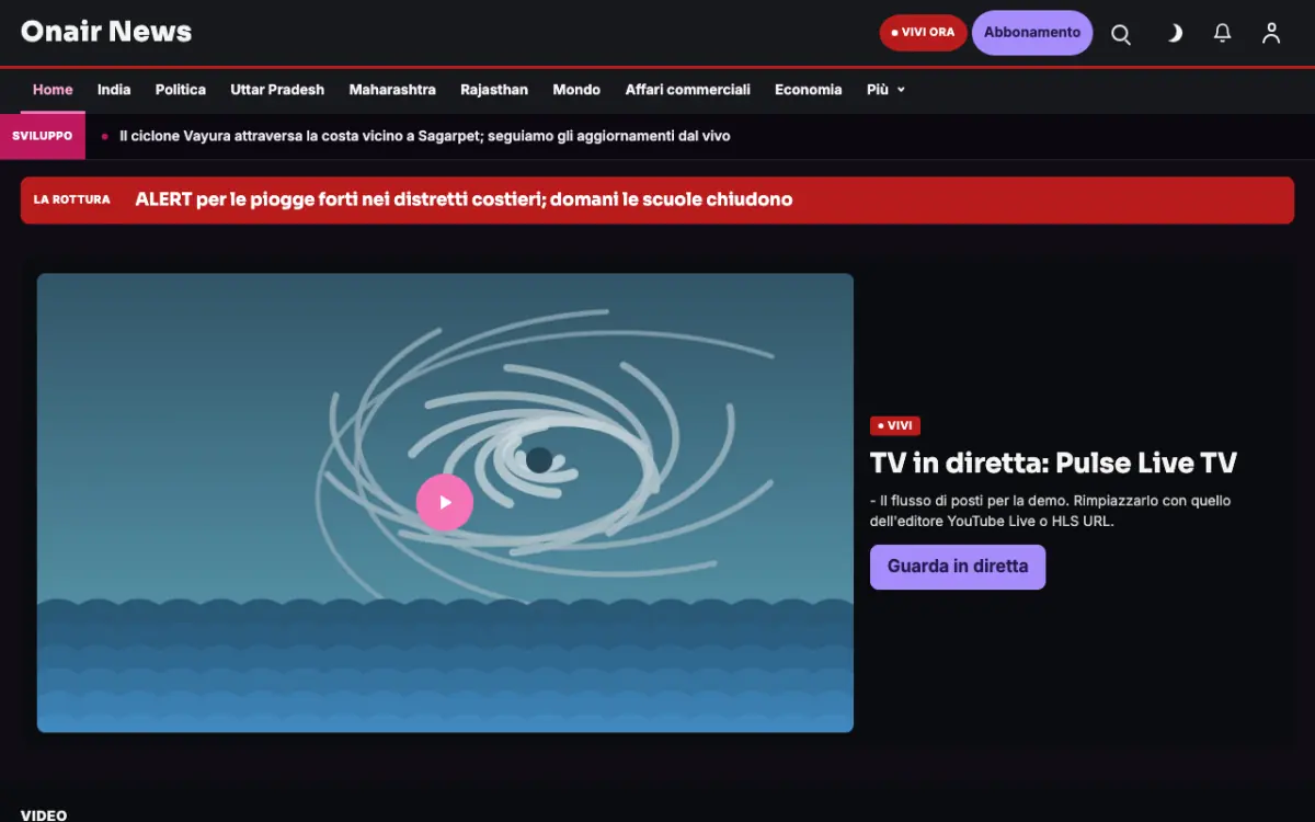 Onair – template di sito per News Generali, vista desktop
