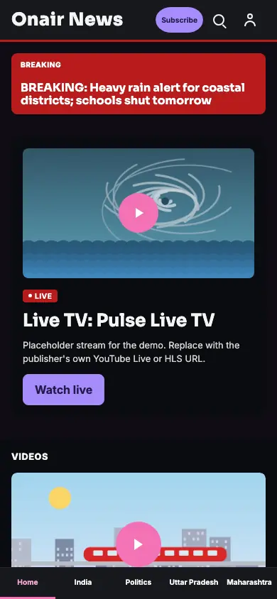 Onair — General News app, phone view