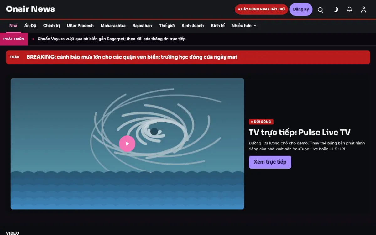 Onair — mẫu website Tin Tổng hợp, giao diện máy tính