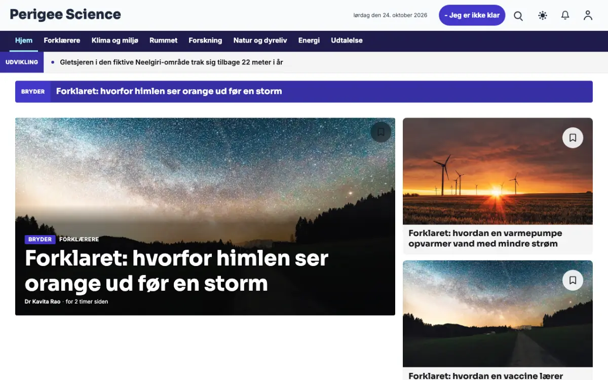 Perigee – hjemmesideskabelon til Videnskab News, skrivebordsvisning